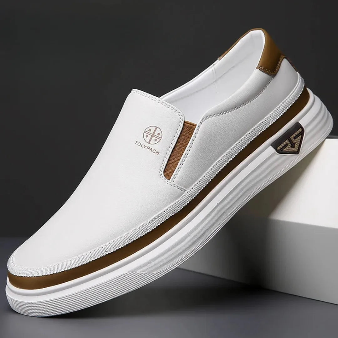 Men's handmade leather shoes luxury casual shoes white men's loafers office formal flat shoes outdoor men's sliding shoes