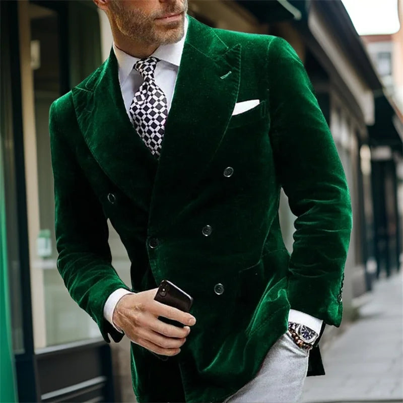 Velvet Double Breasted Blazer for Men