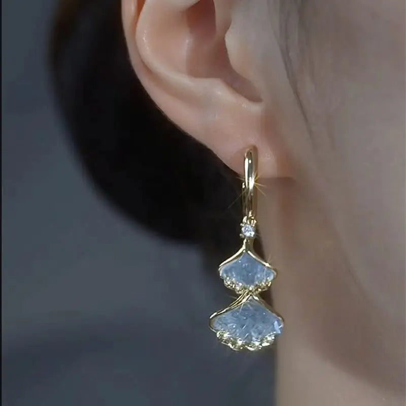 Purple Crystal Zircon Flower Drop Earrings for Women