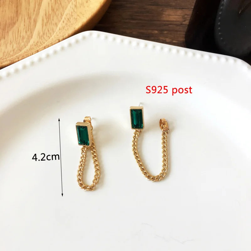 Green Color Crystal Dangle Earrings for Women