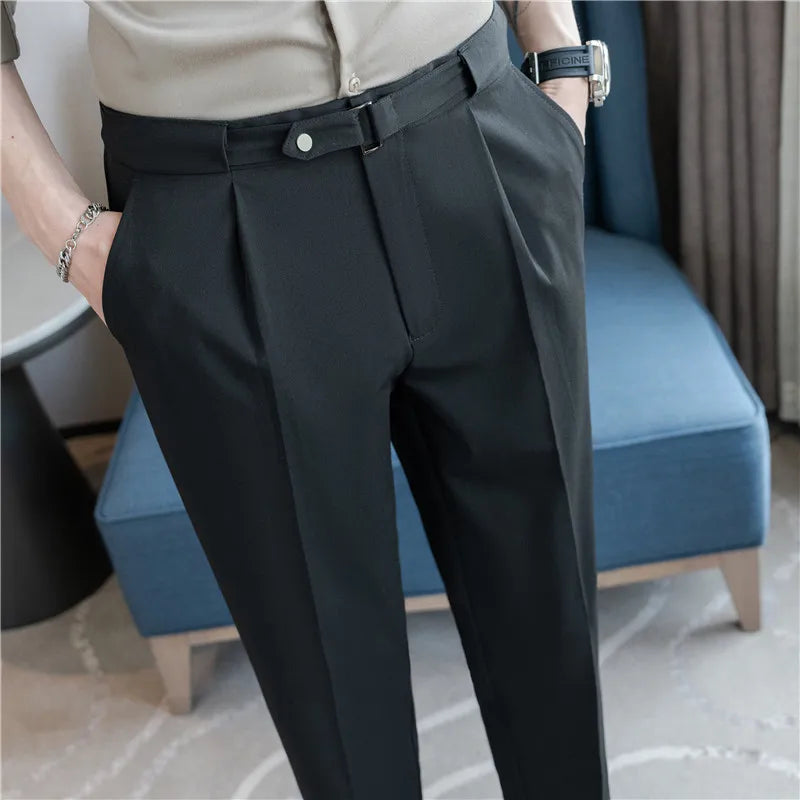 New Summer Men’s Suit Pants Solid Color Korean Slim Smart Casual Ankle-Length Pants Men Wedding Dress Office Suit Trousers Man