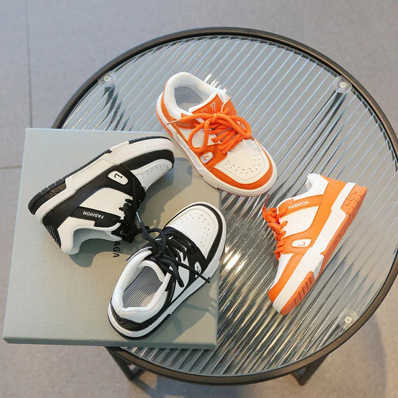 Platform Sports Shoes Flat Kids Sneakers for Girls tenis Spring Casual Lace Up Black Orange Boy Fashion Children Footwear G02111