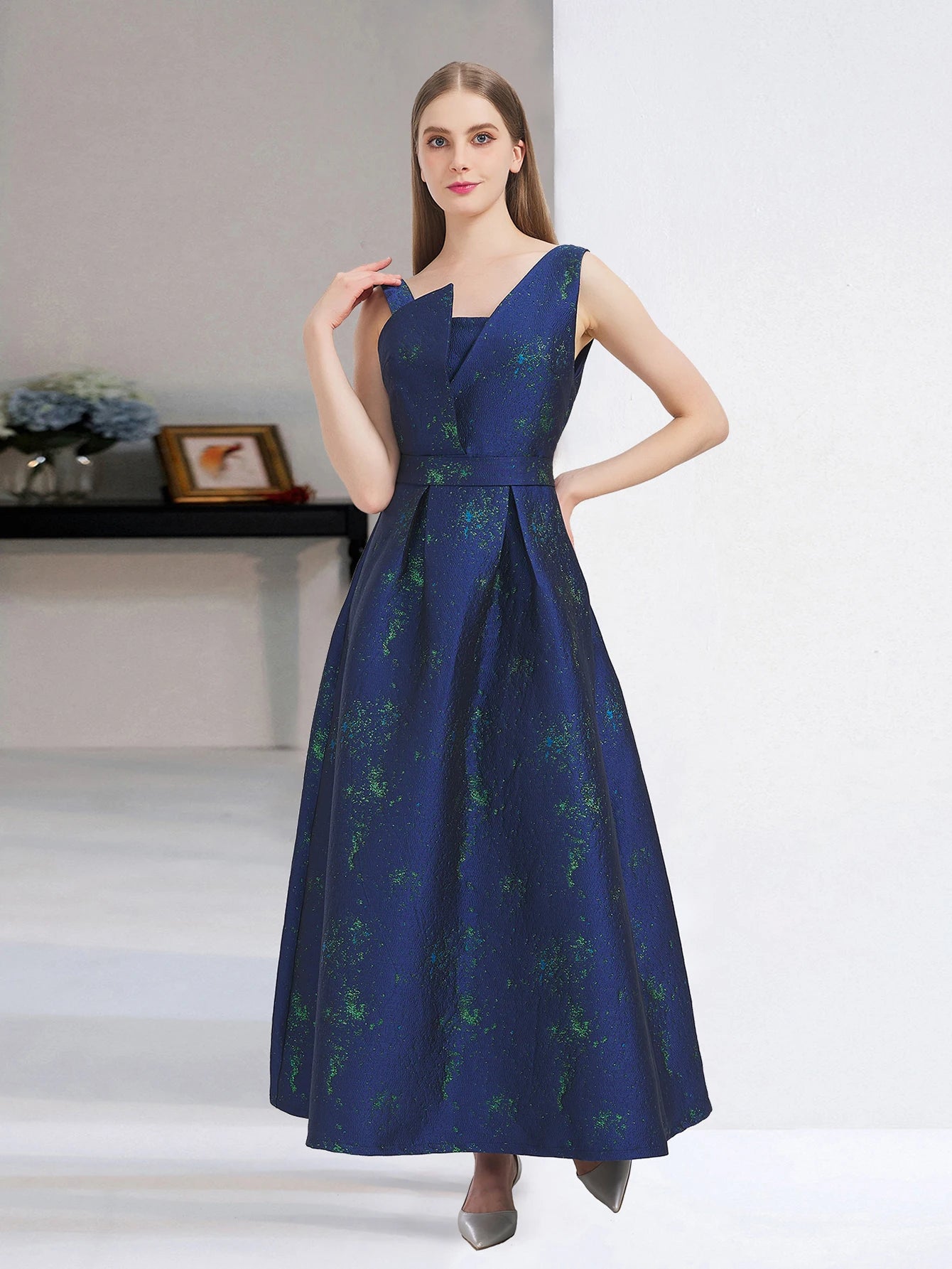 Women Elegant Long Maxi Dress Floral Jacquard Dress