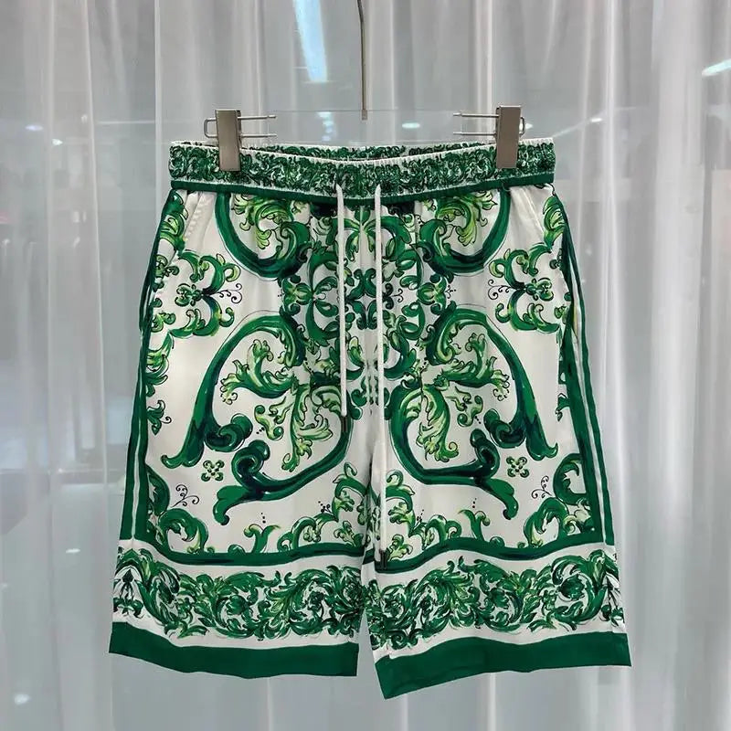 Summer 2025 Digital Print Casual Short Sleeve Mens Shirt Shorts Hawaiian Shirt Set Cross-Border Youth Fashion Male Model Clothes