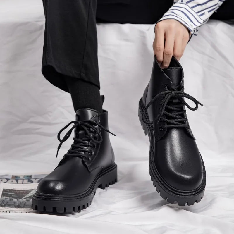 Black Men's Casual Leather Boots