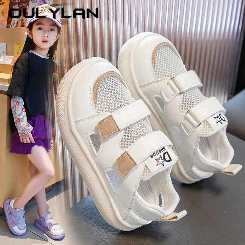 Oulylan Summer Hollowed Out Mesh Sneakers Fashion Children's Breathable Board Shoes Girls Casual Antiskid Running Footwear