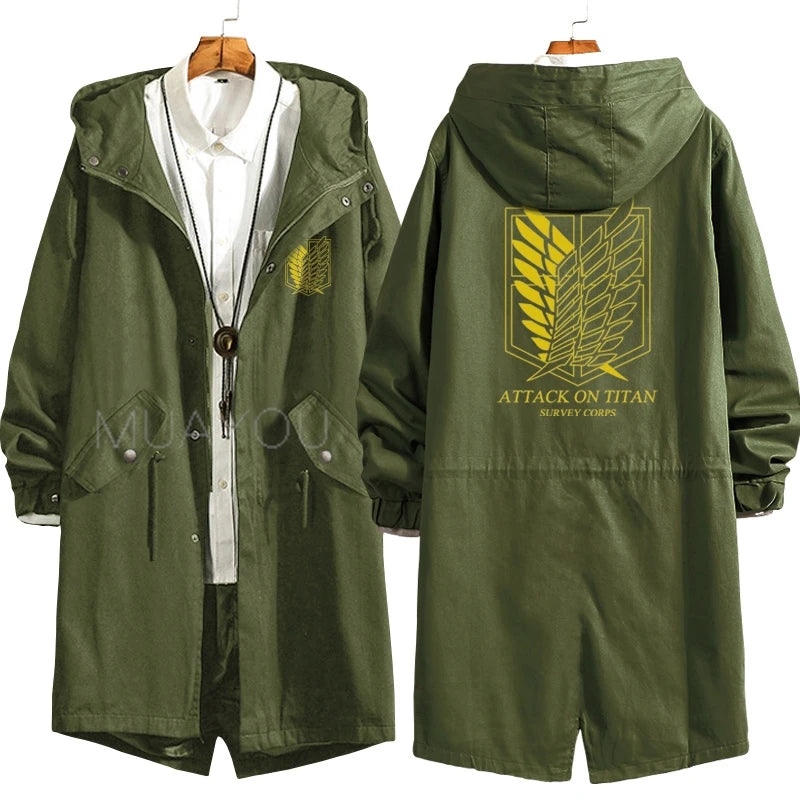 Attack on Titan Cosplay Trench Men Jackets Long Hoodie Shingeki No Kyojin Sasha Braus Ymir Armin Cosplay Wings of Liberty 3XL