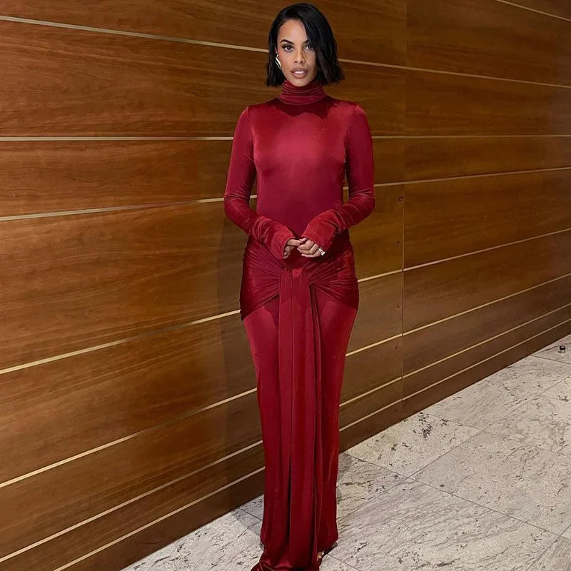 Long Sleeve Undefined Elegant Ruched Bandage Women's Dresses