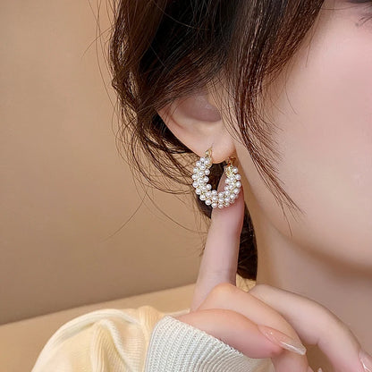 Women's Jewelry Design With Gold Color U-shaped Pearl Earrings