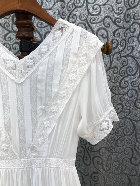Gypsylady Floral Embroidery Chic Midi Dress White Cotton Summer Boho Women Tiered Dresses Puff Sleeve Sheer Sexy Holiday Vestido