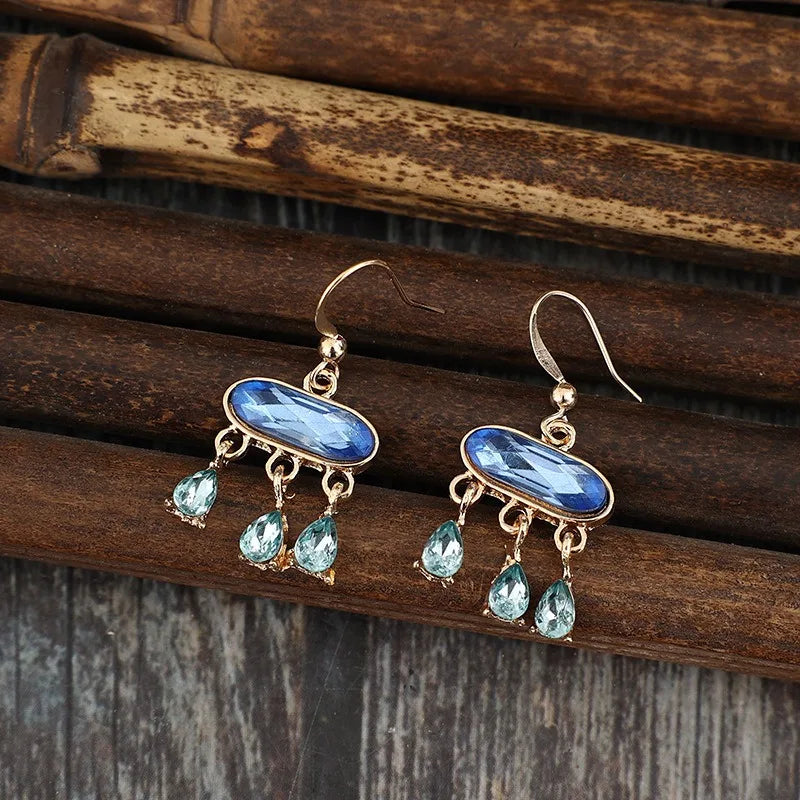 Elegant Oval Dark Blue Stone Earrings