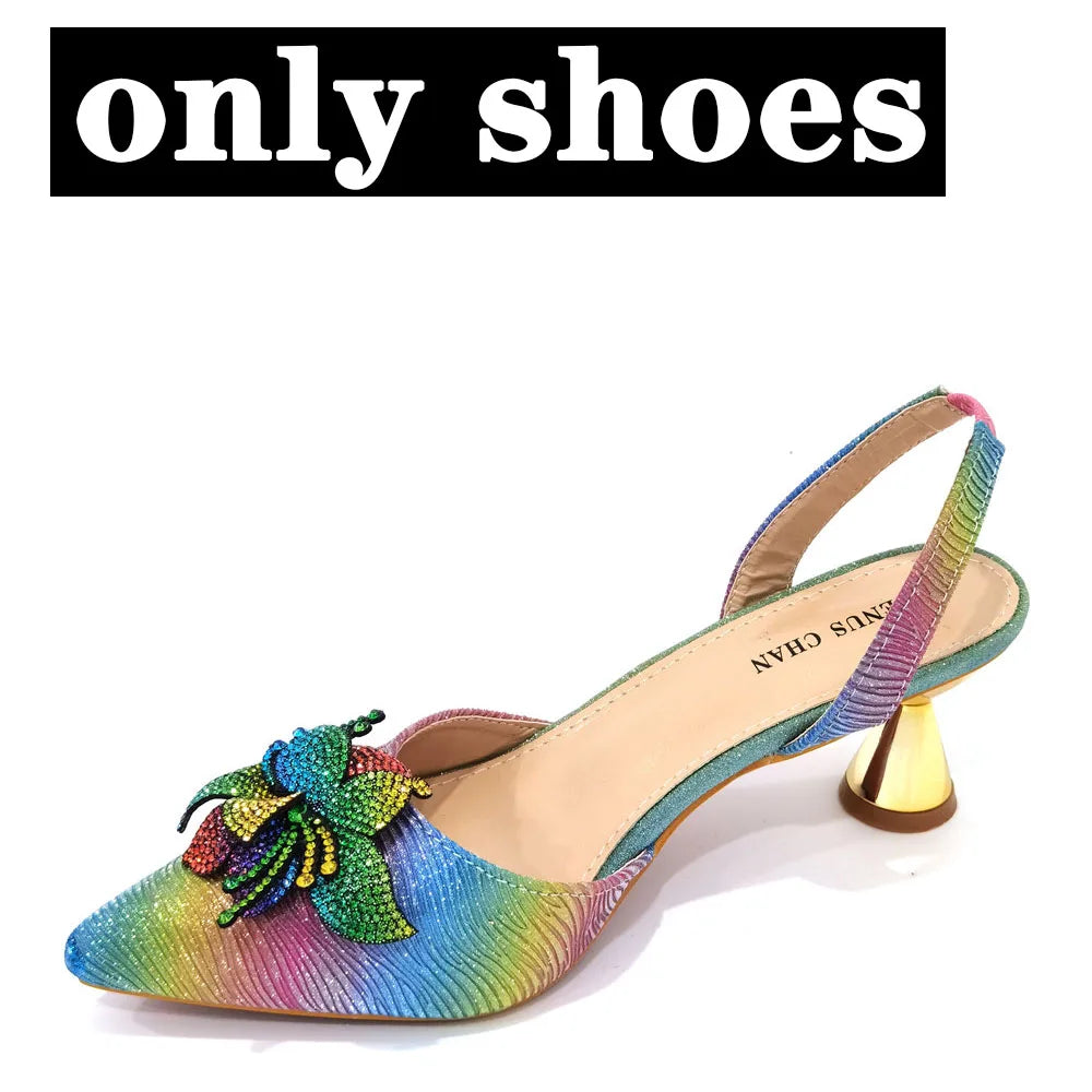 Pointed Rhinestone Stiletto High Heels Royal Pink Shoes And Bags Women