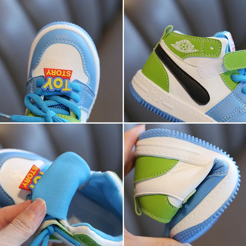 Spring Autumn Kid Casual Board Shoes Children Casual Board Shoes Children High Top Sport Shoes Velcro Straps Color Blocking