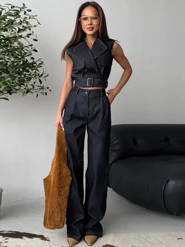 Women Vintage Double-breasted Denim Jeans