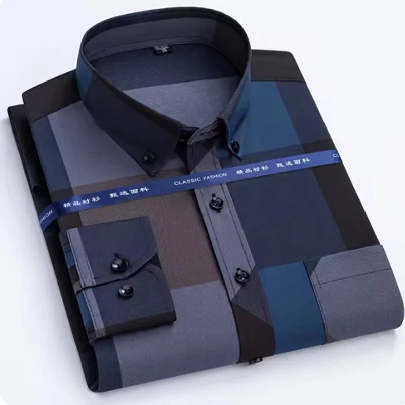 Men's Long Sleeved Shirt Hot Selling Spring Autumn Wrinkle Free Long Sleeve Stylish Business Casual Printe Thin Slim Fit Clothes