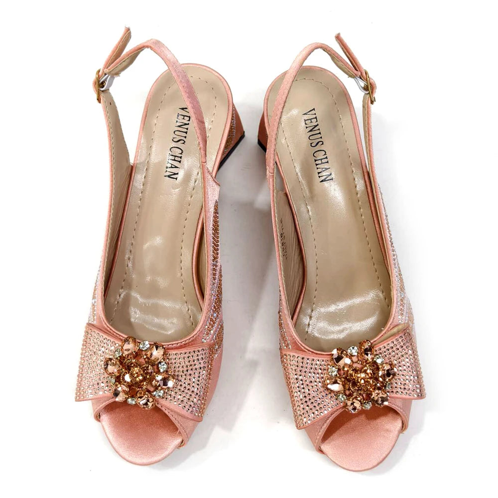 Shoes and Bags Matching Set Peep Toe High Heels for Party
