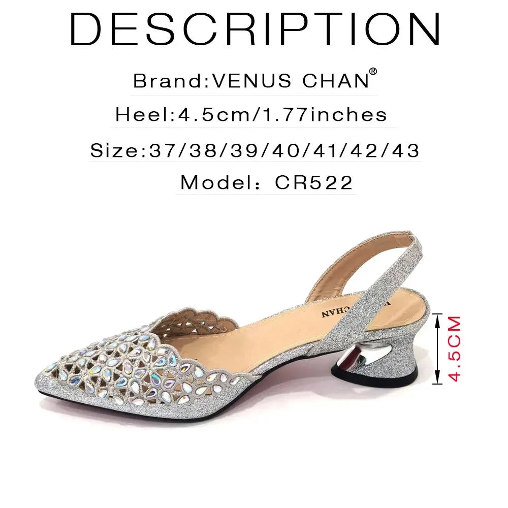 Women's High Heel Pointed Toe Sandals Party Silver Color Shoes and Bags Set