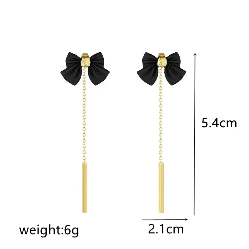Black Bowknot Chain Tassel Long Pendant Earrings for Women