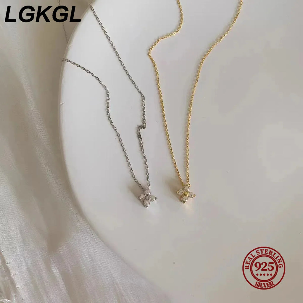 Sterling Silver Plated 18K Gold Set Zircon Necklace