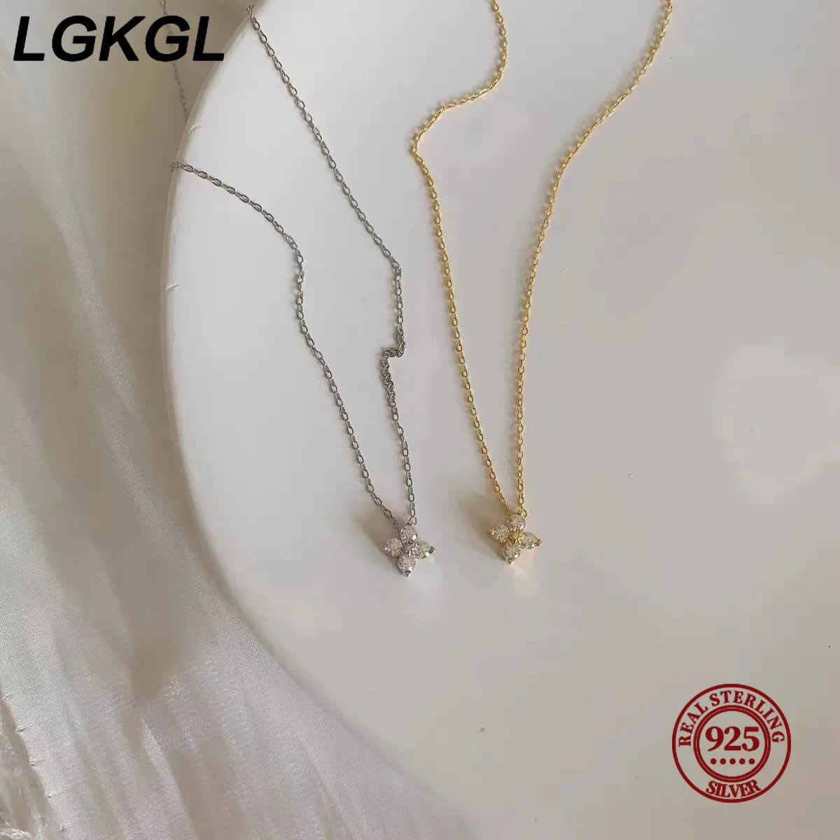 Sterling Silver Plated 18K Gold Set Zircon Necklace