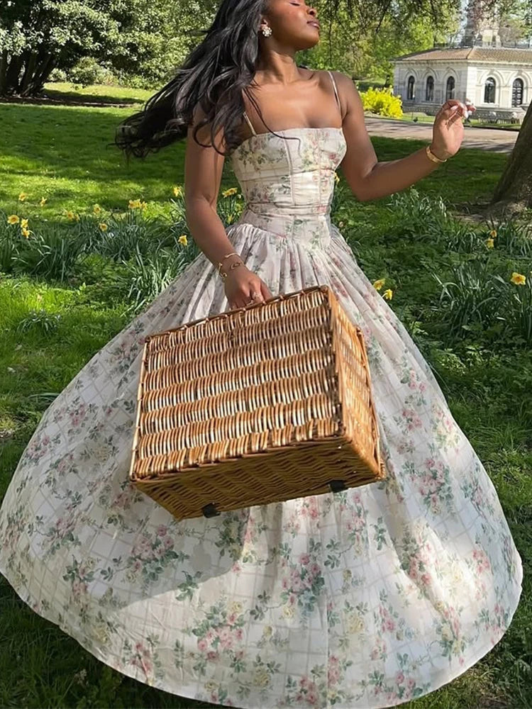 Summer Spring Floral Printed Women's Dress Elegant Retro Boho Party Dresses Elegant Vinatge A-line Maxi Vestidos 2025 New In