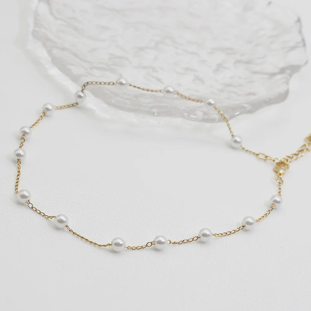 Beads Women's Neck Chain Kpop Pearl Lace Gold Color Goth Choker Jewelry