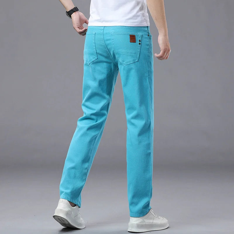 Men's Slim Fit Pants Casual Colorful 2025 Spring New Straight Trousers Men Cotton Stretch Fashion Pants Red Yellow Pink Blue