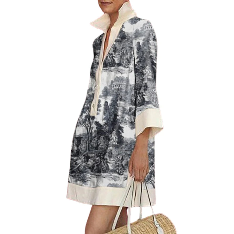 Female Vintage Elegant Printed Party Evening Mini Dresses