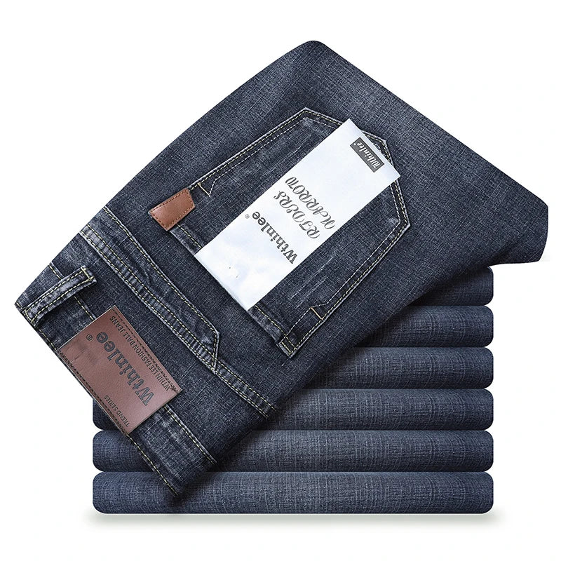 Spring Autumn 2025 Men's Smart Jeans Business Fashion Straight Regular Blue Stretch Denim Trousers Classic Men Plus Size 28-40