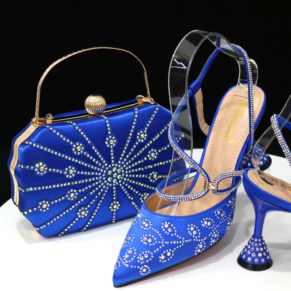 Ladies High Heels And Bags In Same Color Shiny Material for Wedding Party