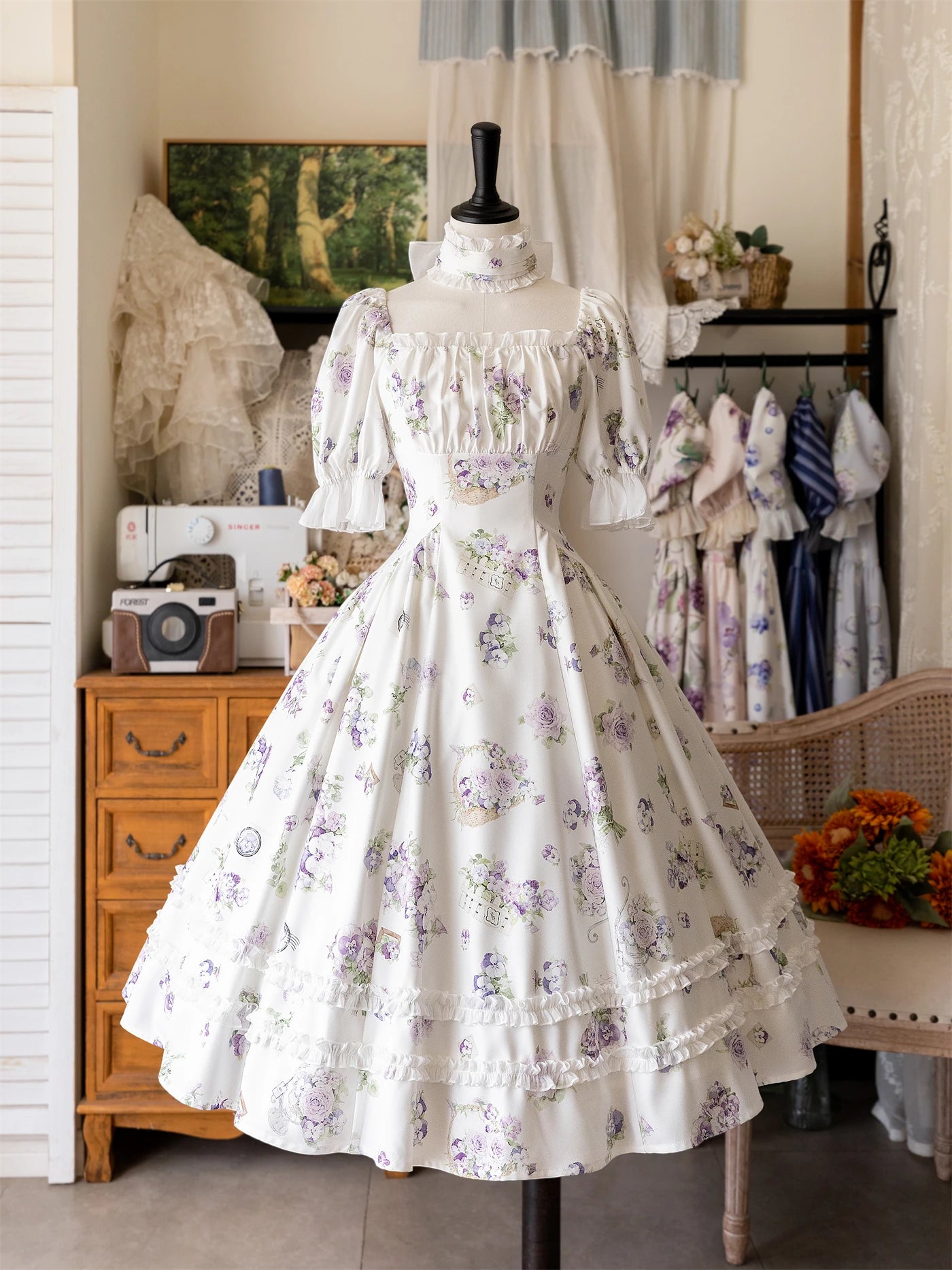 Classical Elegant Kawaii Dress Lolita Short Sleeved Slim Fit Long Vestidos