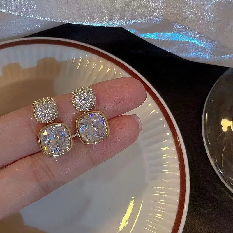 Square Colorful Zircon Ear Stud Earrings for Women