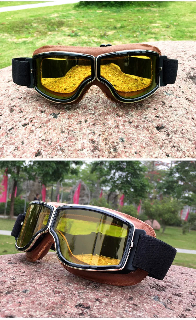 Best Selling Vintage Goggles Motorcycle Leather Goggles Glasses Cruiser Folding Goggles Newest Sunglasses Motocross Safety