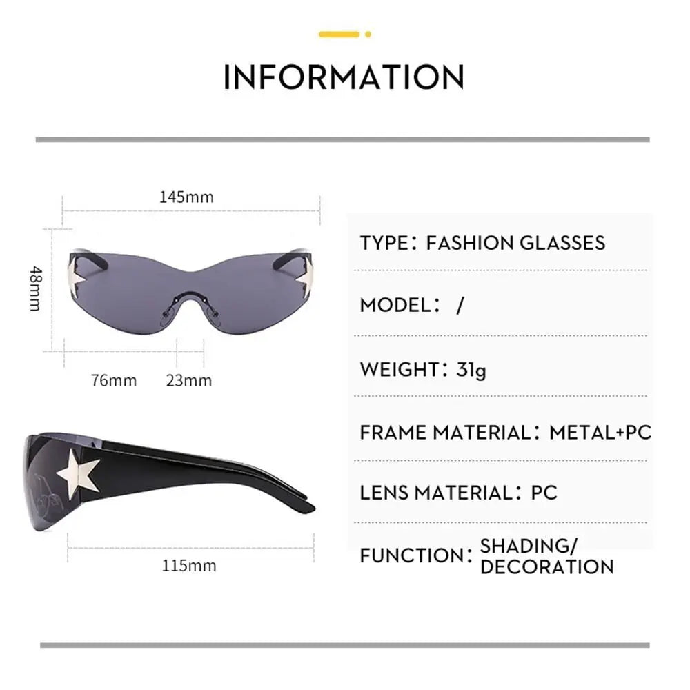 2025 Fashion Punk Y2K Sunglasses for Women Men Trendy Wrap Around Sun Glasses Shades Star Decoration Eyewear UV400 Goggles