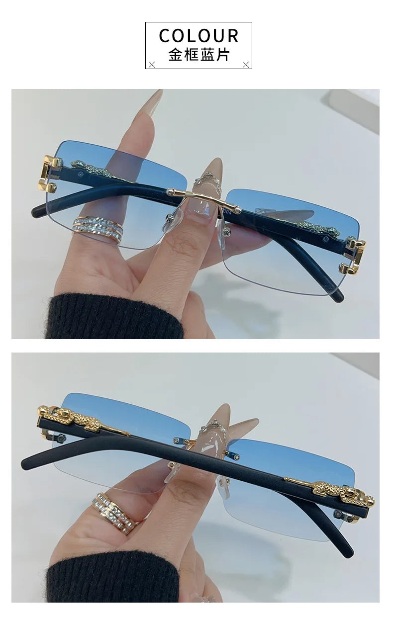 1 Pc Fashionable Women Men Sunglasses Frameless Rectangular Personalized Sunglasses for Daily Life Vintage Sun Glasses