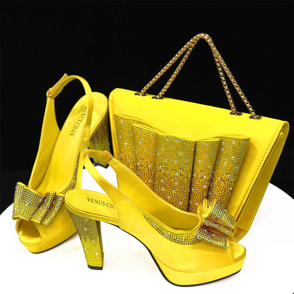Women High Heels Sandals Printing Flower Material with Rhinestone Open-Toed Shoes