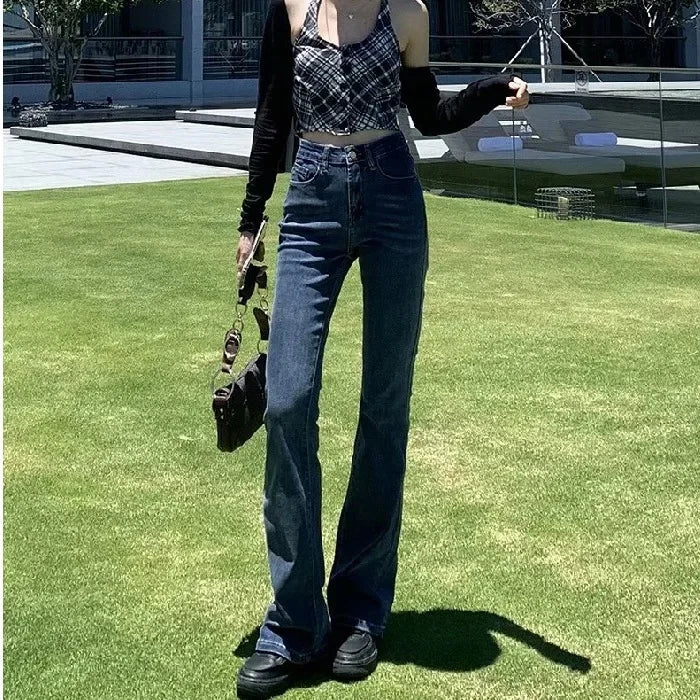 New Arrival Autumn High-Waisted Slimming Straight-Leg Jeans For Women Loose-Fit Brown Smoke Pants Trendy Fashion Denim Pants