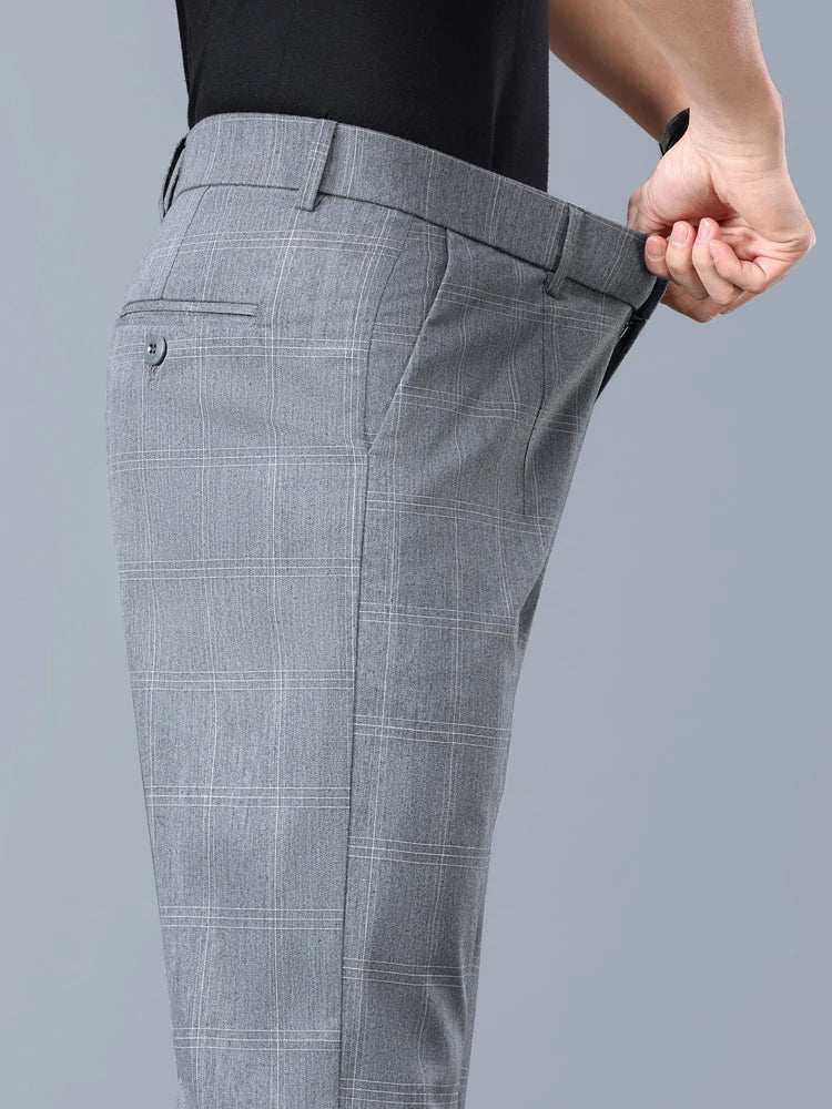 Formal Stretch Pants Men Slim Business Grey Black Casual Pant