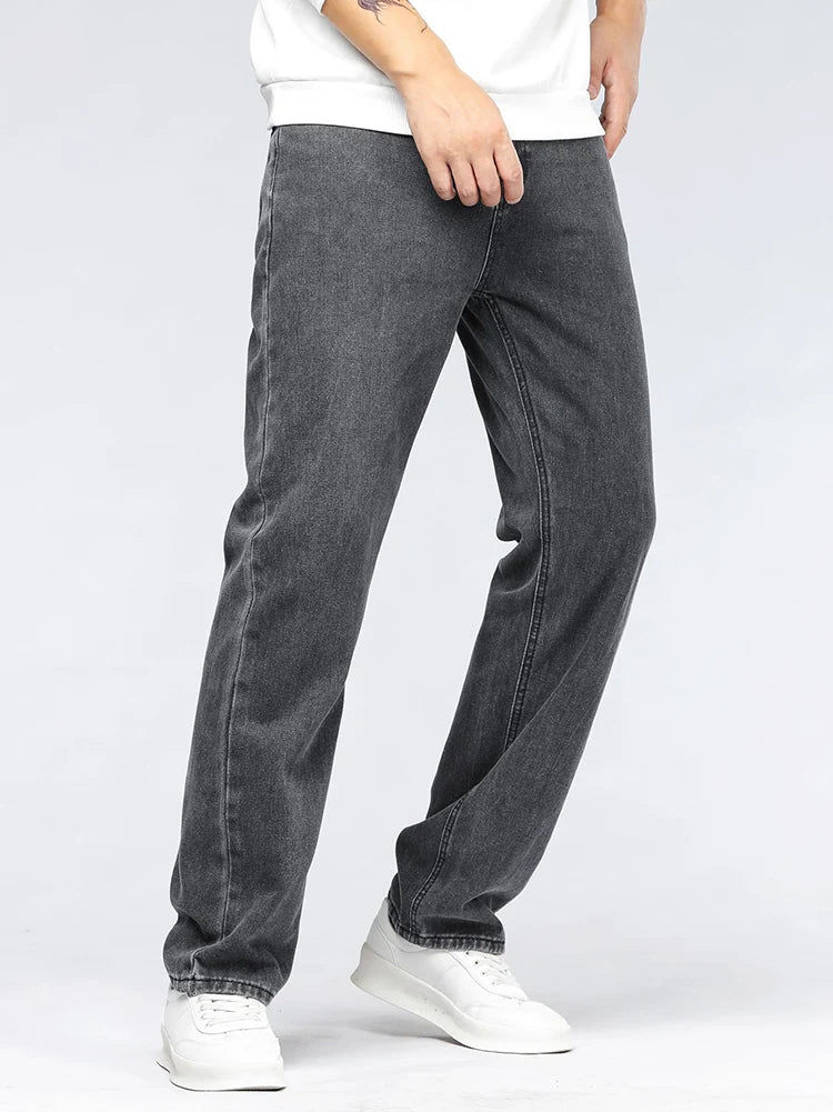 Men's Korean Fashion Baggy Jeans Classic All-match Solid Color Straight-leg Denim Wide-leg Pants Male Light Blue Black Grey