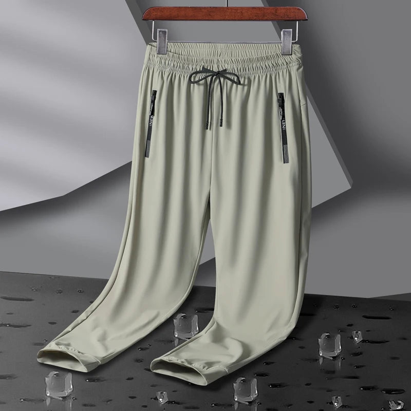 Men Sport Pants Ice Silk Jogging Thin Sweatpants