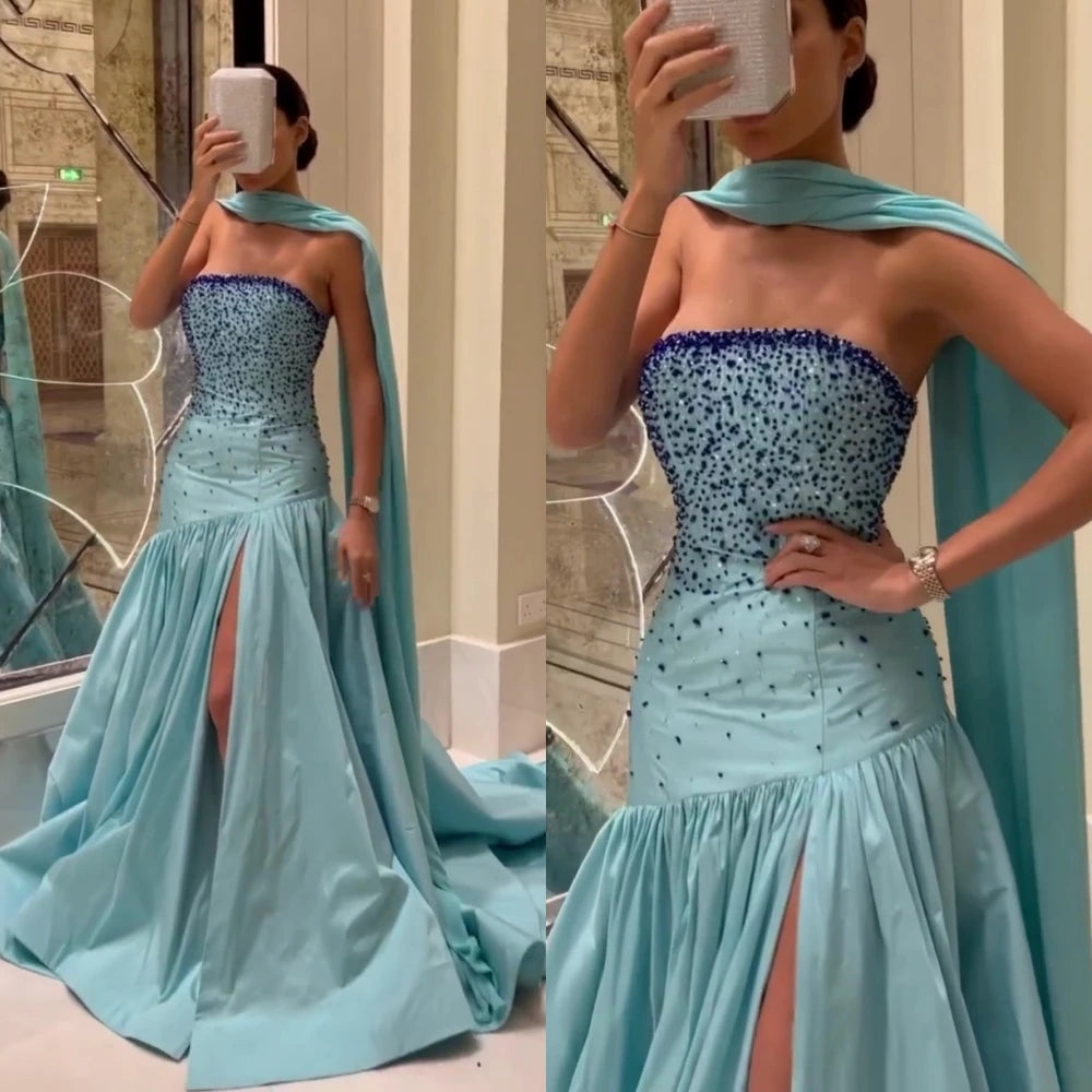 Customized Prom Dresses Sexy Strapless Mermaid Evening  Beading Beaded s Formal Occasion Gown vestido de festas longo casamento