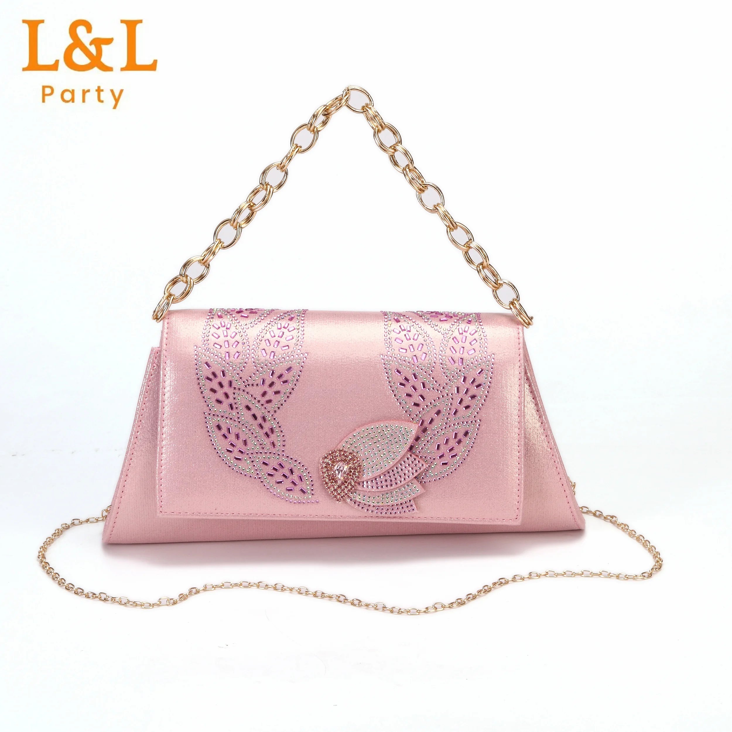 Low Heels Pumps Matching Hand Bag in Champagne Color High Quality for Wedding