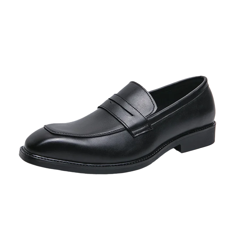 Fashion Penny Loafers Leather Men Shoes Simple Pointed Toe Slip on Dress Business Suit Casual Party Wedding Shoes for Man Brown