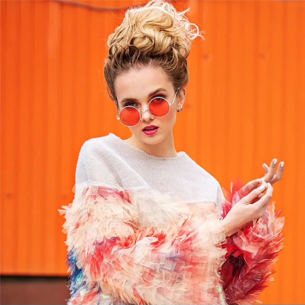 Fashion Vintage Round Sunglasses Women UV400 Sun Glasses Colorful Round-frame Glasses Female Male Metal Mirror Oculos De Sol