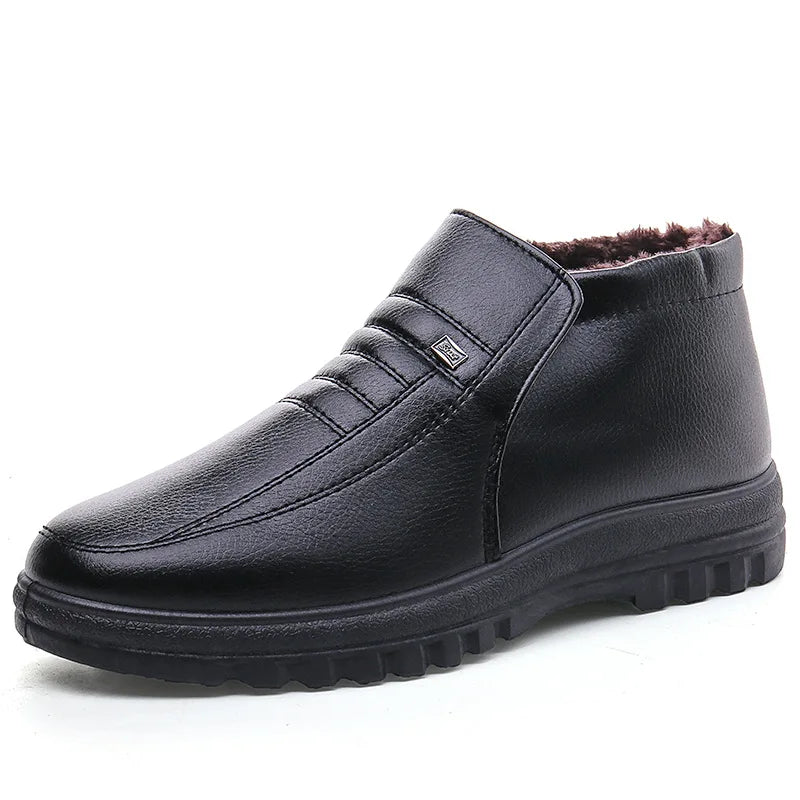 2023plus Size Winter Waterproof Men's Casual Leather Shoes Flannel High Top Slip-on Warm Winter Shoes for Mens Work Shoes