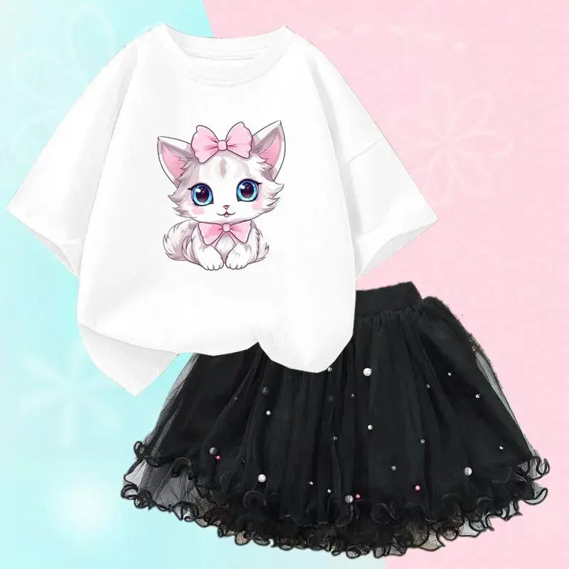 Girls Outfits Cartoon Cat T-shirt