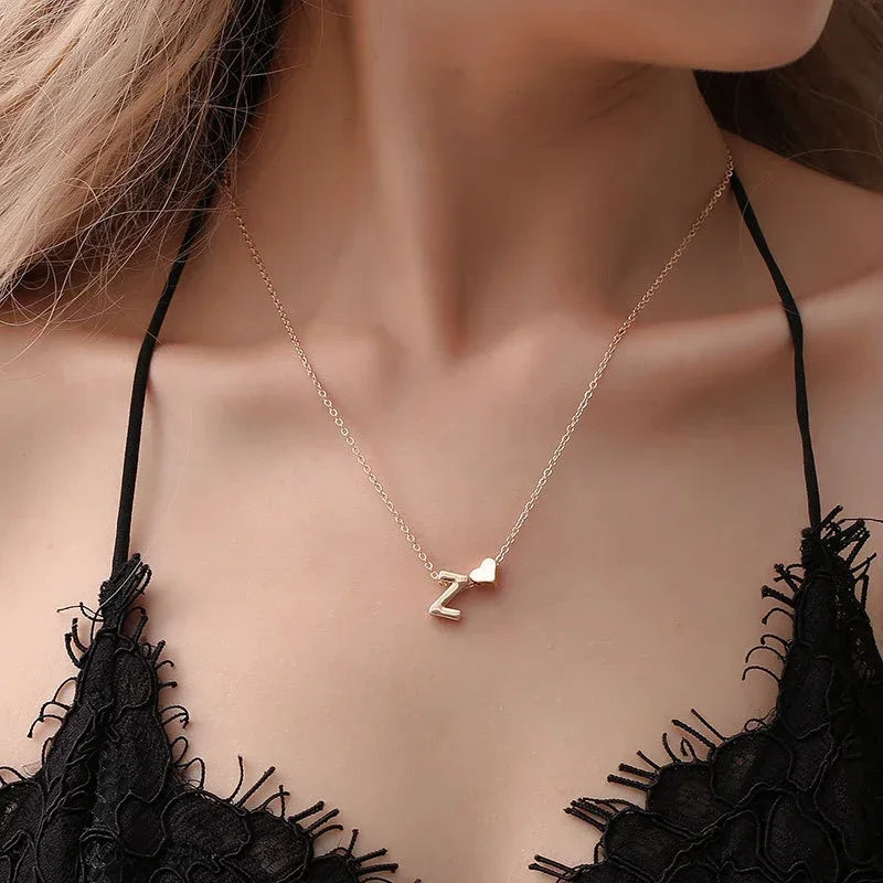 Tiny Heart Dainty Initial Necklace For Women