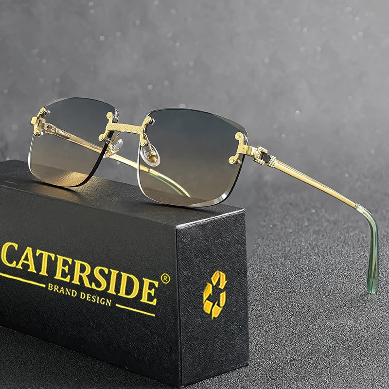 CATERSIDE Punk Rectangle Sunglasses Men Women Luxury Designer Rimless Gradient Lens Metal Sun Glasses For Men Sports 2024 UV400