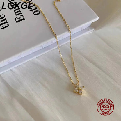 Sterling Silver Plated 18K Gold Set Zircon Necklace
