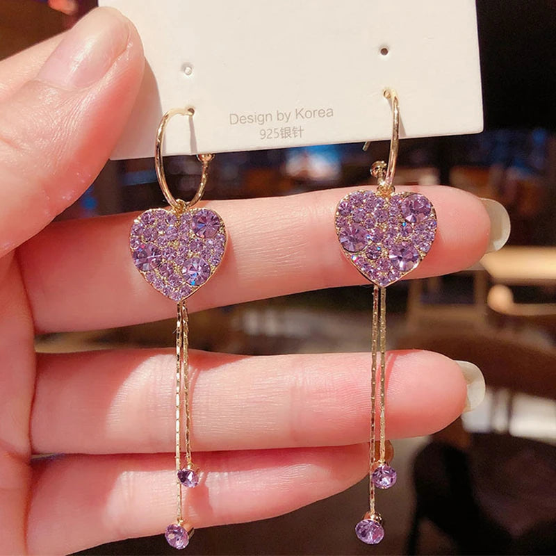 Exquisite Blue Heart Shaped Zircon Earrings for Women